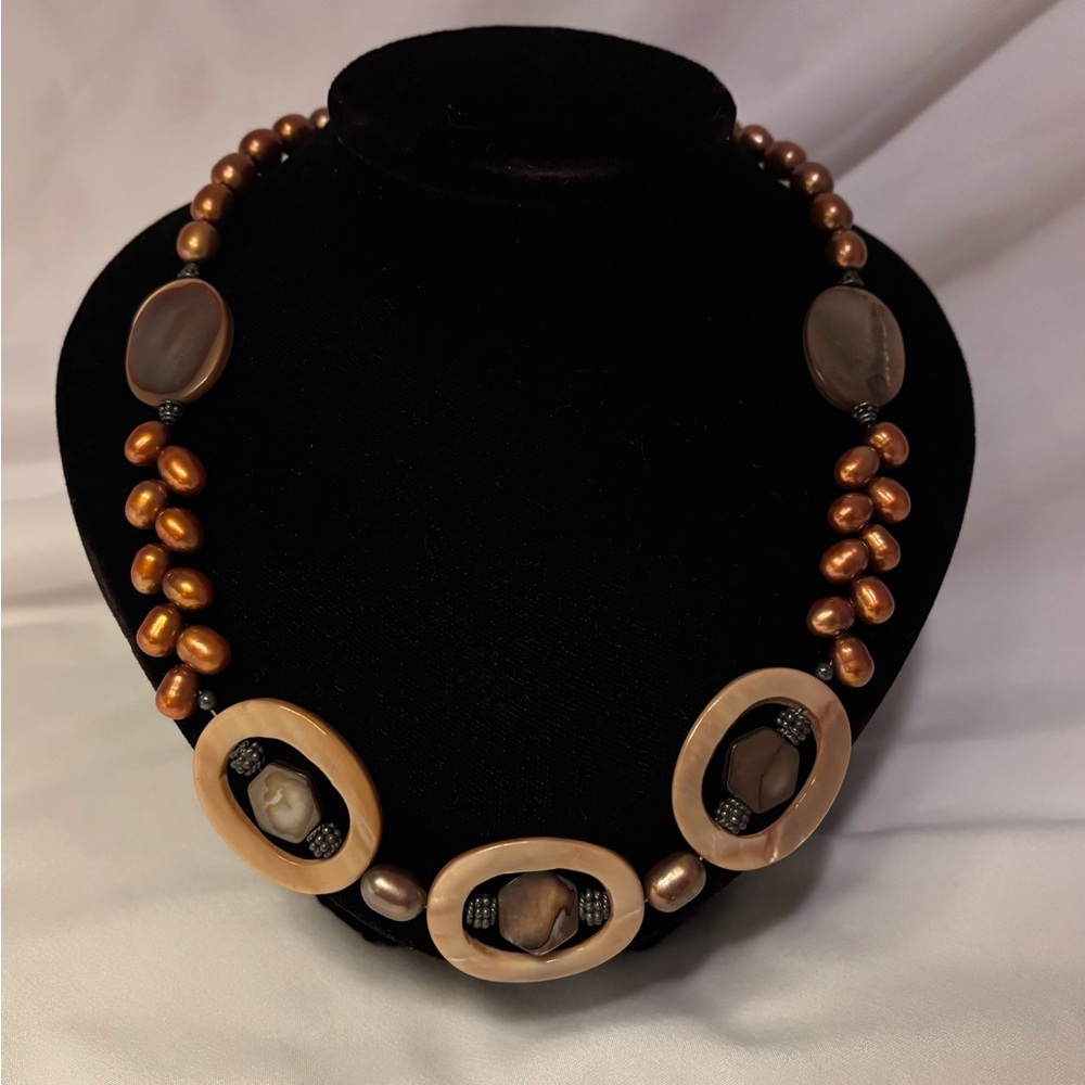 Brown and Black Pearl Beaded Necklace